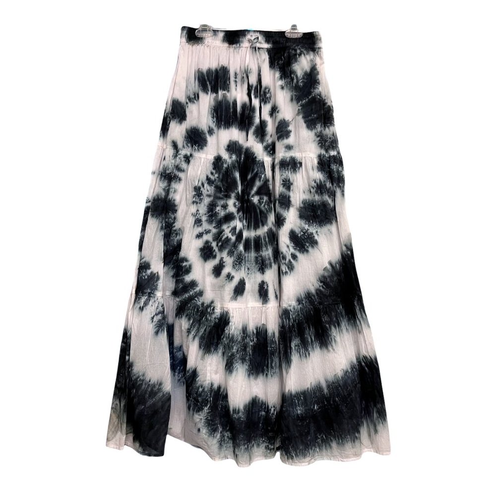 Tie Dyed Maxi Skirt 100% Cotton Fully Lined Bohemian/Hippie Tiered Ruched